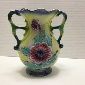 Lusterware Vase Floral Opalescent Pearlize Glaze Double Handle Made in Brazil